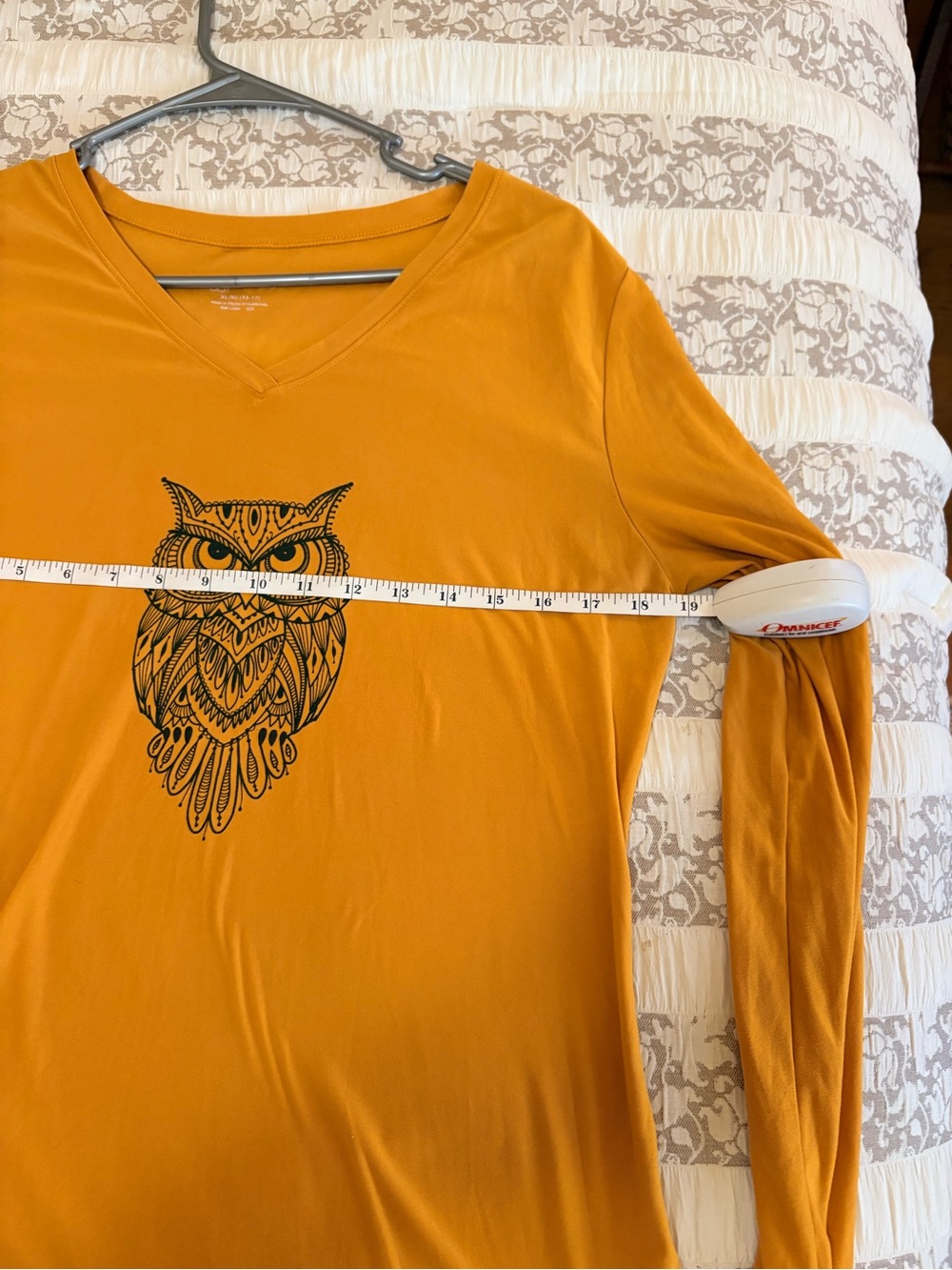 Mustard Owl Print V-Neck Long Sleeve Top, size XL - Picture 4 of 5